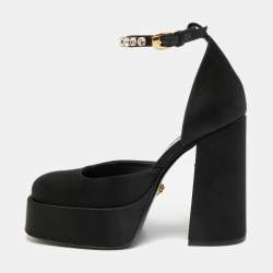 Pre Owned Versace Aevitas Size 36 Black Satin Platform Pumps