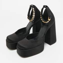Pre Owned Versace Aevitas Size 36 Black Satin Platform Pumps