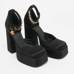 Pre Owned Versace Aevitas Size 36 Black Satin Platform Pumps