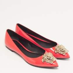 Pre Owned Versace Medusa Size 38.5 Red Patent Leather Ballet Flats
