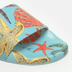 Pre Owned Versace Trésor De La Mer Size 39 Multicolor Rubber Slide Sandals