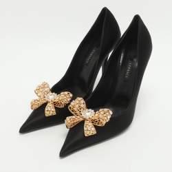 Pre Owned Versace Bow Size 38.5 Black Satin Pumps
