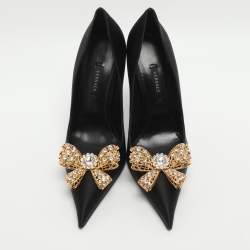 Pre Owned Versace Bow Size 38.5 Black Satin Pumps