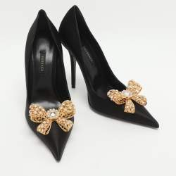 Pre Owned Versace Bow Size 38.5 Black Satin Pumps