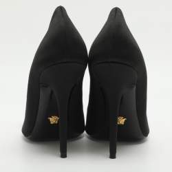Pre Owned Versace Bow Size 38.5 Black Satin Pumps