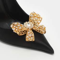 Pre Owned Versace Bow Size 38.5 Black Satin Pumps