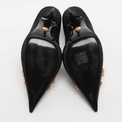 Pre Owned Versace Bow Size 38.5 Black Satin Pumps