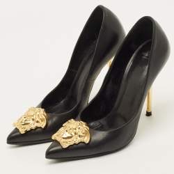 Pre Owned Versace Medusa Size 35.5 Black/Gold Leather Pumps