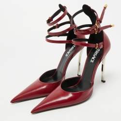 مملوكة مسبقًا Versace Pin-Point Size 40 Burgundy Brushed Leather Ankle Strap Pumps