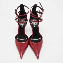 مملوكة مسبقًا Versace Pin-Point Size 40 Burgundy Brushed Leather Ankle Strap Pumps