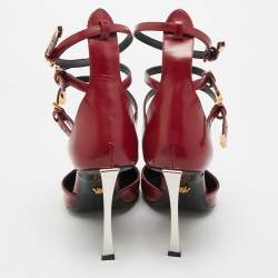 مملوكة مسبقًا Versace Pin-Point Size 40 Burgundy Brushed Leather Ankle Strap Pumps