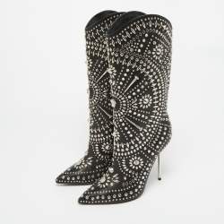 Pre Owned حذاء بوت كاحل فيرساتشي مطوي مرصع و بمقدمة مدببة جلد مبطن أسود مقاس 41