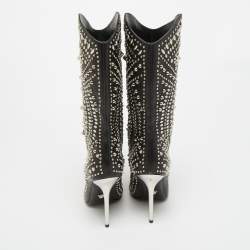 Pre Owned حذاء بوت كاحل فيرساتشي مطوي مرصع و بمقدمة مدببة جلد مبطن أسود مقاس 41