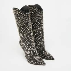 Pre Owned حذاء بوت كاحل فيرساتشي مطوي مرصع و بمقدمة مدببة جلد مبطن أسود مقاس 41