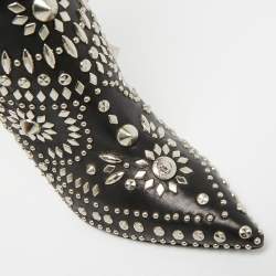 Pre Owned حذاء بوت كاحل فيرساتشي مطوي مرصع و بمقدمة مدببة جلد مبطن أسود مقاس 41