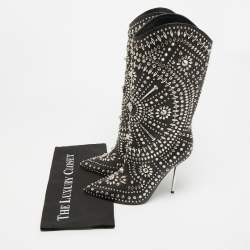 Pre Owned حذاء بوت كاحل فيرساتشي مطوي مرصع و بمقدمة مدببة جلد مبطن أسود مقاس 41