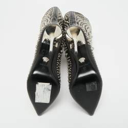 Pre Owned حذاء بوت كاحل فيرساتشي مطوي مرصع و بمقدمة مدببة جلد مبطن أسود مقاس 41