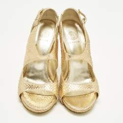 Pre Owned Versace Greca Size 36 Gold Python Embossed Leather Platform Sandals