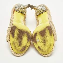 Pre Owned Versace Greca Size 36 Gold Python Embossed Leather Platform Sandals