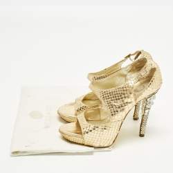 Pre Owned Versace Greca Size 36 Gold Python Embossed Leather Platform Sandals