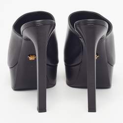 Pre Owned Versace Le Medusa Size 40 Black Leather Platform  Slide Sandals