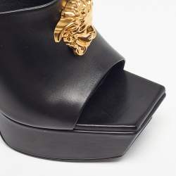 Pre Owned Versace Le Medusa Size 40 Black Leather Platform  Slide Sandals