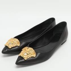 مملوكة مسبقًا Versace Medusa Size 41 Black Leather Ballet Flats