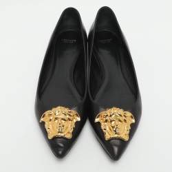 مملوكة مسبقًا Versace Medusa Size 41 Black Leather Ballet Flats