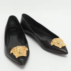 مملوكة مسبقًا Versace Medusa Size 41 Black Leather Ballet Flats