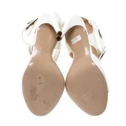 Pre Owned Versace White Leather Peep Toe Cutout Ankle Strap Sandals Size 35.5