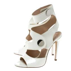 Pre Owned Versace White Leather Peep Toe Cutout Ankle Strap Sandals Size 35.5
