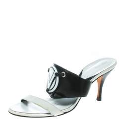 Versace Monochrome Leather Plaque Sandals Size 36