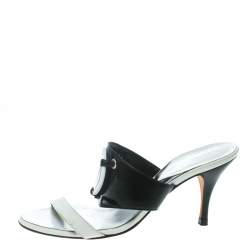 Versace Monochrome Leather Plaque Sandals Size 36