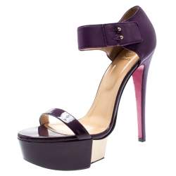 Versace Purple Patent Leather And Leather Ankle Strap Platform Sandals Size 40