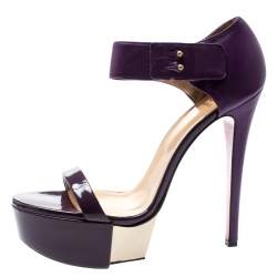Versace Purple Patent Leather And Leather Ankle Strap Platform Sandals Size 40