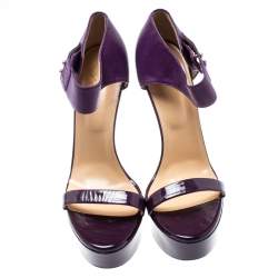 Versace Purple Patent Leather And Leather Ankle Strap Platform Sandals Size 40