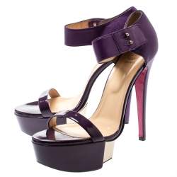 Versace Purple Patent Leather And Leather Ankle Strap Platform Sandals Size 40