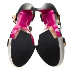 Versace Black Patent Leather And Leather Ankle Strap Platform Sandals Size 40