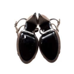 Pre Owned Burberry Brown Canvas Leather Peep Toe Strappy Platform Sandals Size 37