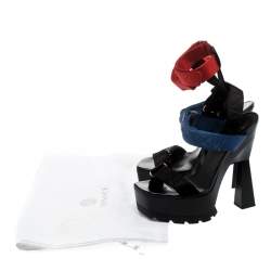 Versace Multicolor Satin Band Velcro Strap Platform Sandals Size 38