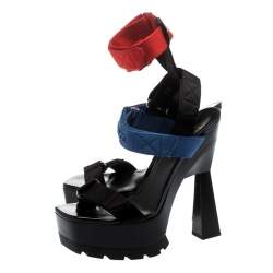 Versace Multicolor Satin Band Velcro Strap Platform Sandals Size 38