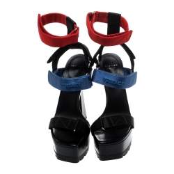 Versace Multicolor Satin Band Velcro Strap Platform Sandals Size 38