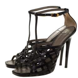 Versace Black Leather Strappy Sandals Size 41