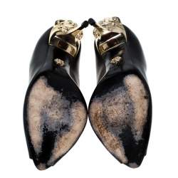 مملوكة مسبقًا حذاء كعب عالي فيرساتشي مقدمة مفتوحة كعب مادوسا جلد أسود مقاس 35.5