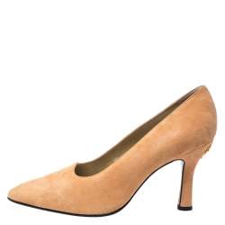 Pre Owned Versace Beige Suede Pointed Toe Pumps Size 38.5