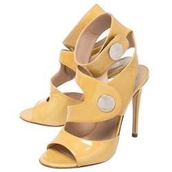 Pre Owned Versace Mustard Patent Leather Cutout Open Toe Ankle Cuff Sandals Size 37.5