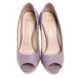 Pre Owned Versace Lilac Embroidered Leather Peep Toe Platform Pumps Size 38.5