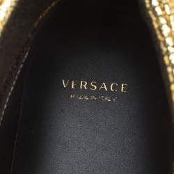 Pre Owned Versace Metallic Gold Crackle Leather Medusa High Top Sneakers Size 40