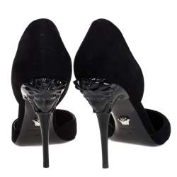 Pre Owned Versace Black Suede Leather Medusa Heel Pointed Toe Pumps Size 39