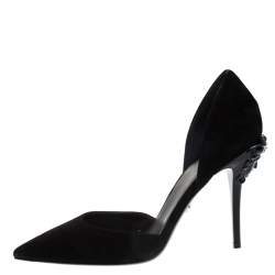 Pre Owned Versace Black Suede Leather Medusa Heel Pointed Toe Pumps Size 39